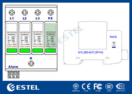 M1L385-40 II دستگاه حفاظت از افزایش ولتاژ (SPD) برای توزیع برق - جریان افزایش ولتاژ 40kA، 230V/400VAC، پورت آلارم از راه دور، نصب ریل DIN، IP20، حفاظت کلاس C